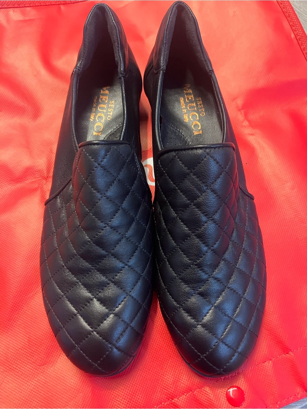 Sesto Meucci Black Quilted Leather Slip-On Loafers